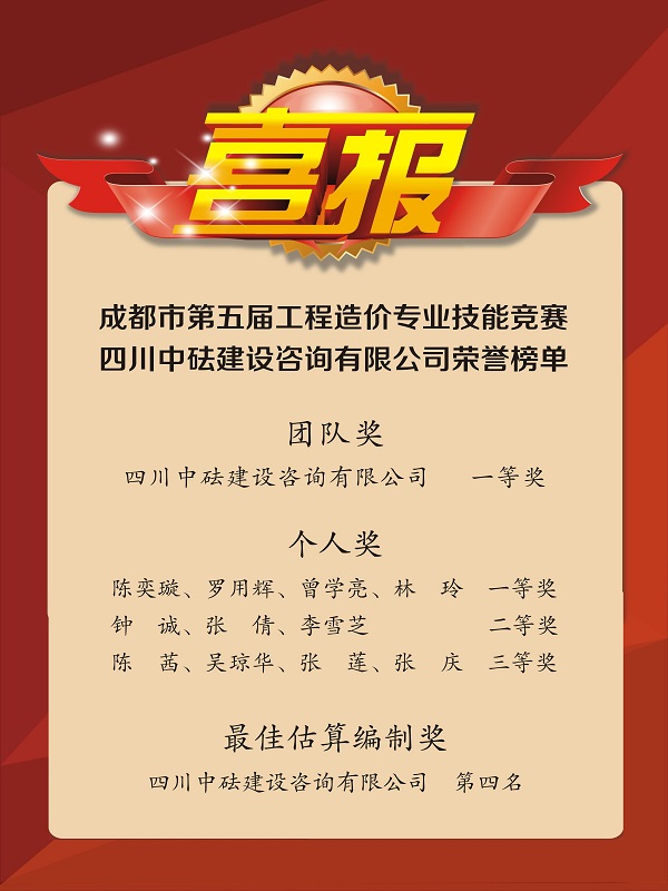 再傳捷報！戮力同心，我司斬獲成都市第五屆工程造價專業(yè)技能競賽多項榮譽